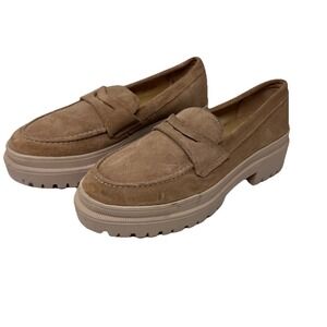 Patina Penny Loafer Shoes Women Sz 8 Tan Suede Lug Platform Chunky Heel Portland